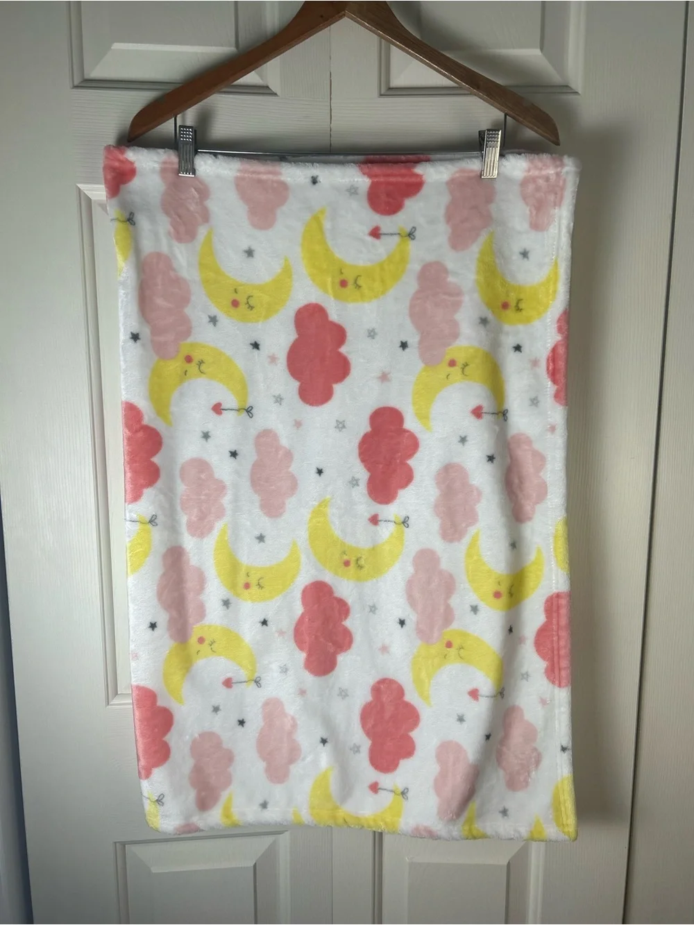 Baby Elements Moon Clouds Blanket Pink White Yellow Gray Stars Hearts Plush